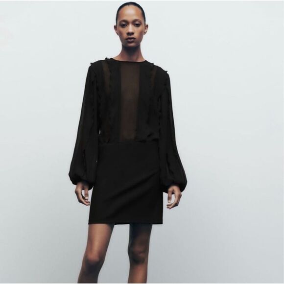Zara Dresses & Skirts - ZARA Black Ruffle Dress NWT Size M